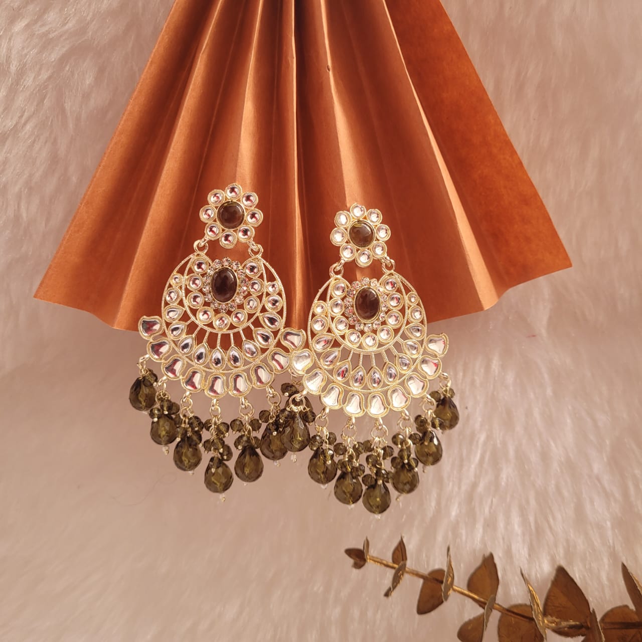 Kundan Tassel Earrings Olive Green