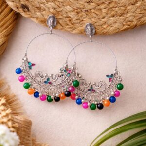 Multicolor Cutwork Chandbali Earrings