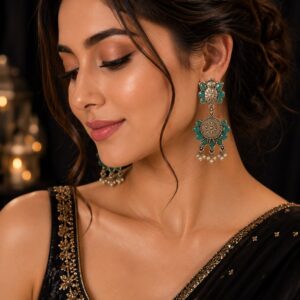 Green Petal Charm Earrings