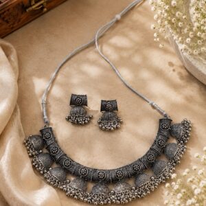Handcrafted Oxidised Silver Statement Necklace Set