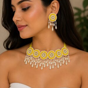 Handcrafted Circular Necklace Set With Earrings