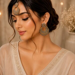 Noor Earrings with Mangtika - Grey