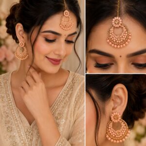 Noor Earrings with Mangtika - Peach