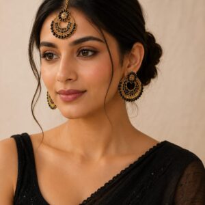 Noor Earrings with Mangtika - Black