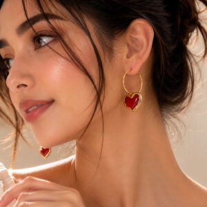 Ruby Heart Hoops