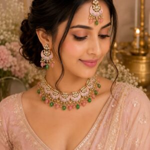Embellished Moon Necklace Set with Earrings and Mangtika