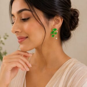 Ginkgo Leaf Inspired Earrings - Green