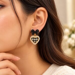Black Bow Heart Earrings