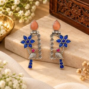 Zariya Floral Earrings - Blue